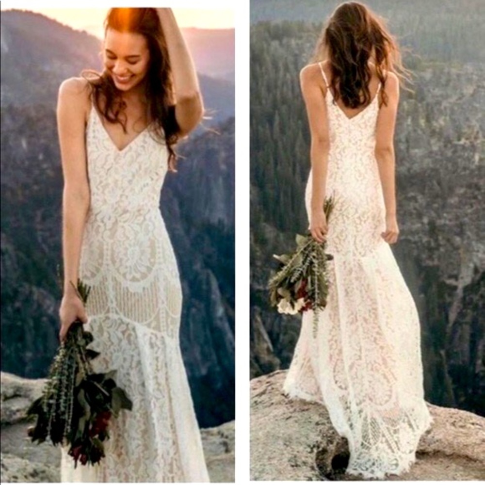 Lulu’s Flynn White Lace Maxi Dress NWT